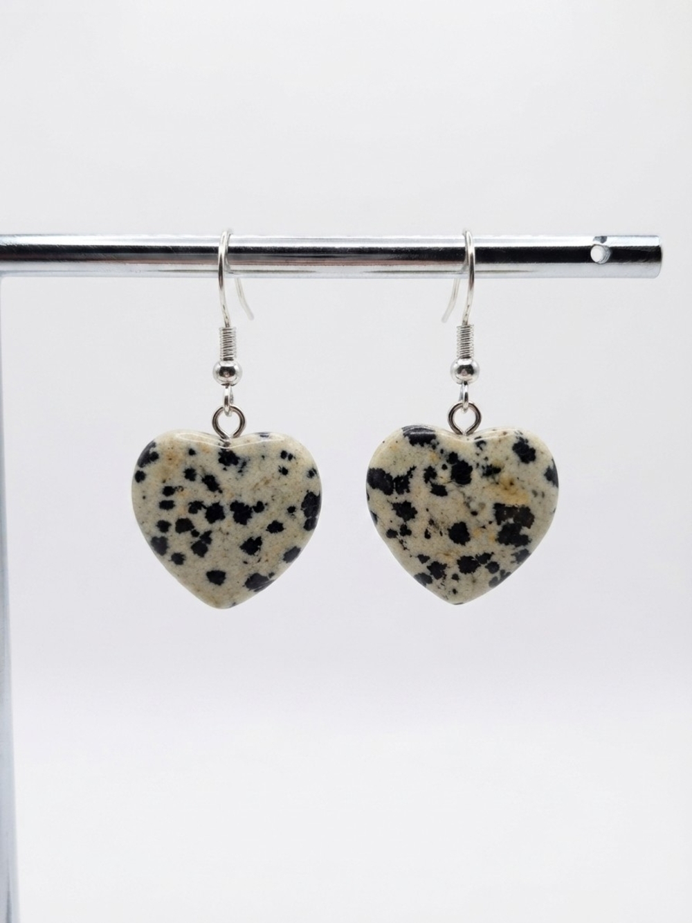 Handmade Dalmatian Jasper Heart  Earrings